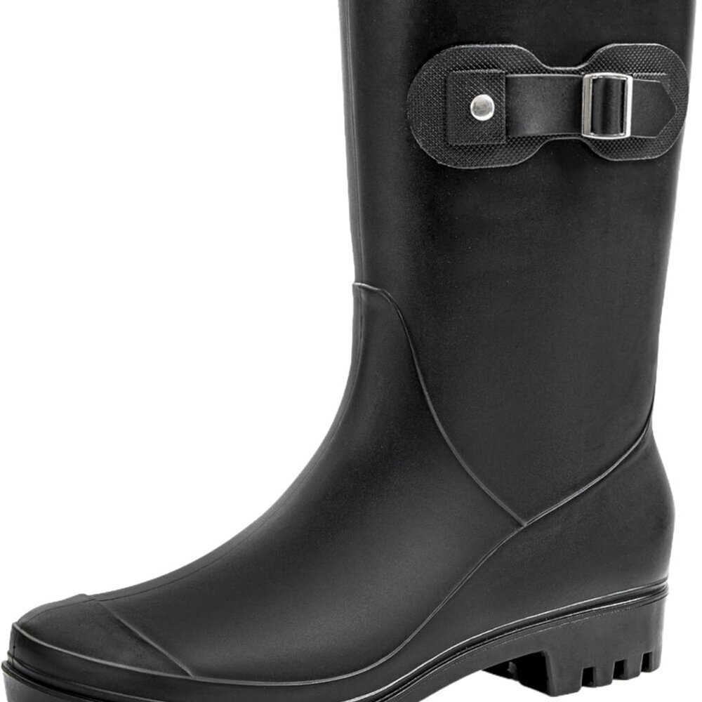 Women's Water Resistant Rubber Mid Calf Rain Boots Garden Fashion Shoes